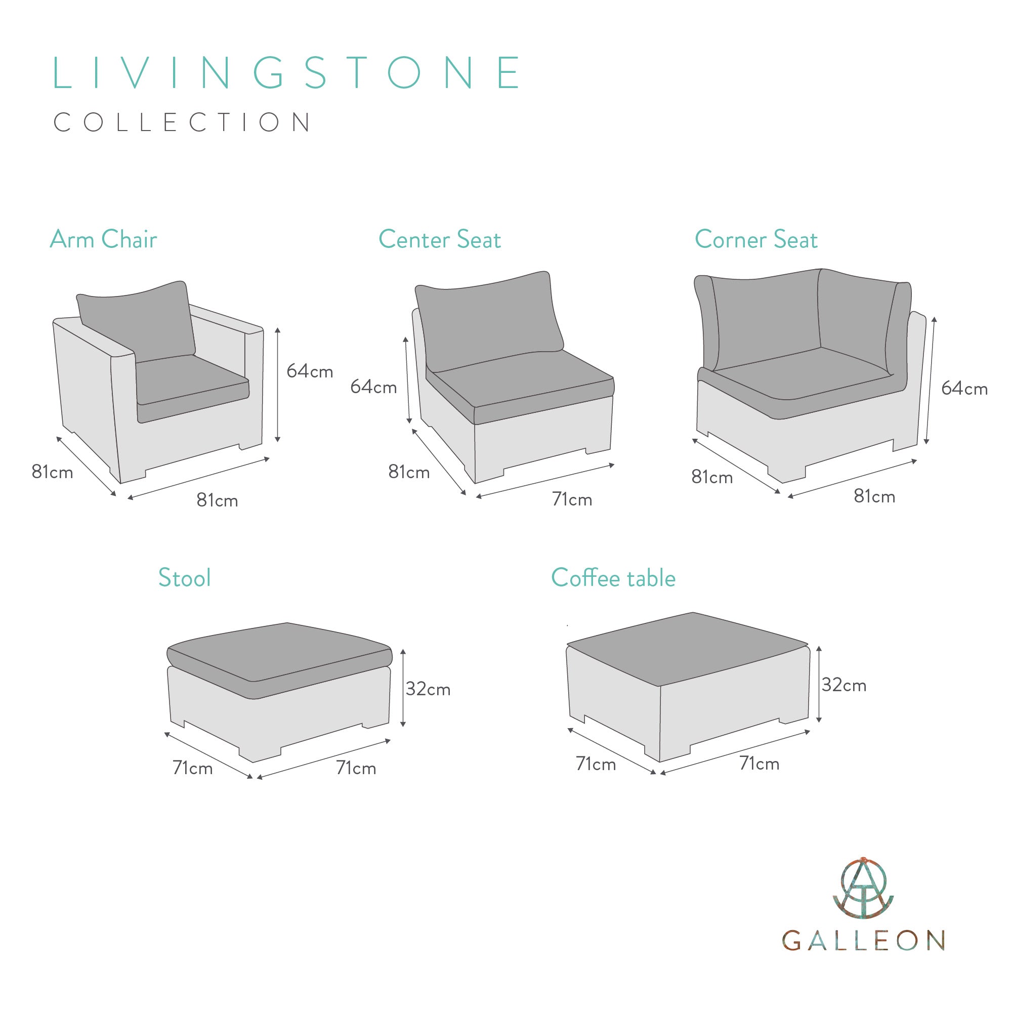 Livingstone Scuro 5 Seater Sofa Set With Footstool