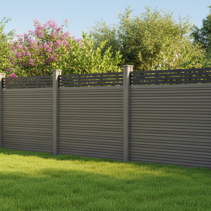 Slatted Composite Fencing Panel | Grey Ash