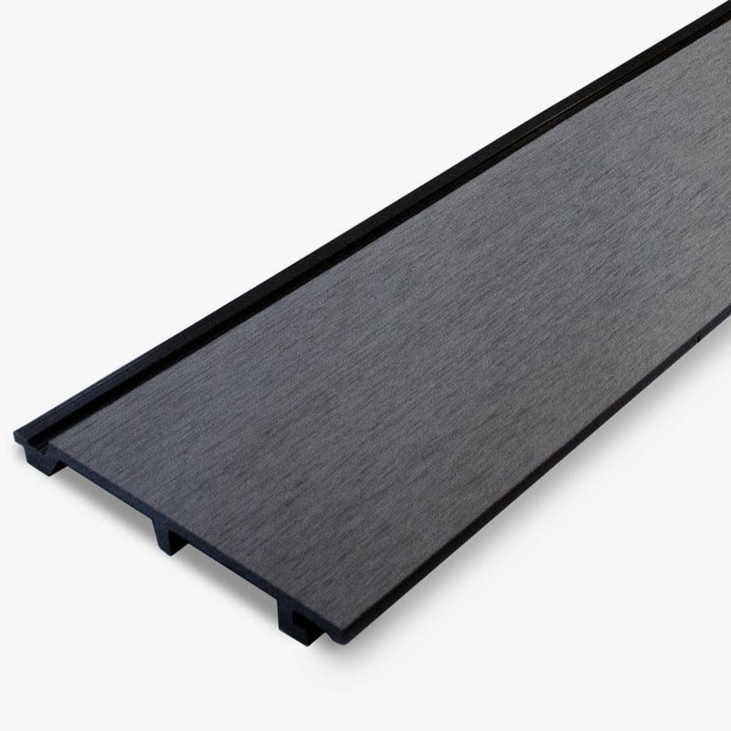A granite black composite cladding board on a white background.
