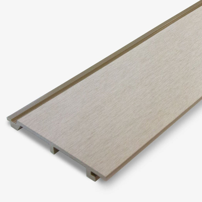 A silver birch composite cladding board on a white background.