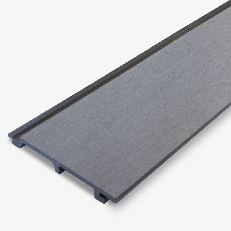 A stone grey composite cladding board on a white background.
